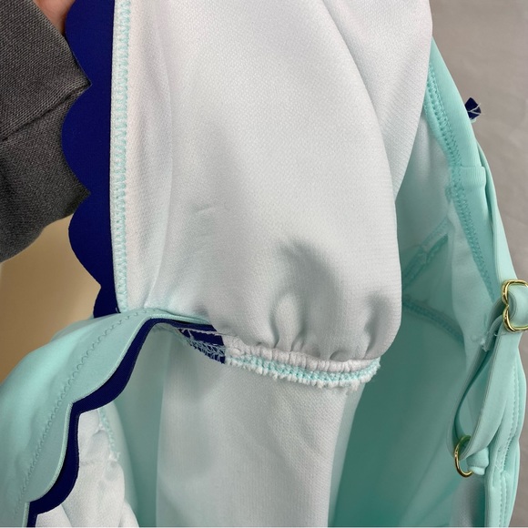 Crown & Ivy Double Scallop One Piece Swimsuit Aqua and Navy Medium - Picture 6 of 7